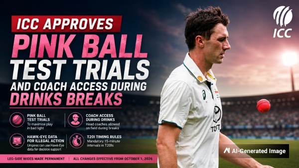 ICC playing conditions Pink ball Test trials for bad light and coaches allowed on field at drinks ICC playing conditions Pink ball Test trials for bad light and coaches allowed on field at drinks