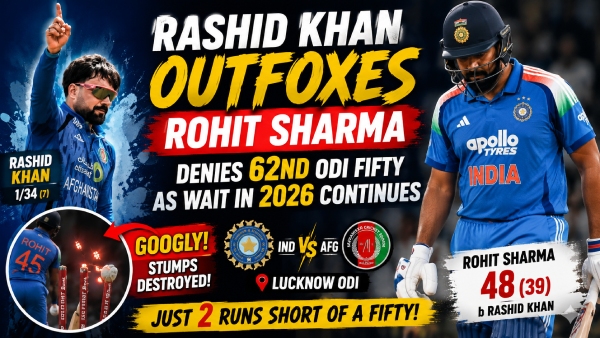 IND vs AFG: Rashid Khan’s Magic Ends Rohit Sharma’s Charge as Hitman’s Wait for ODI Fifty Continues