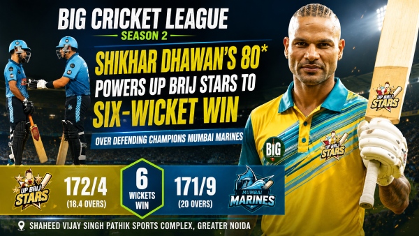Big Cricket League 2026: Shikhar Dhawan Leads UP Brij Stars to Dominant Win Over Defending Champions Mumbai Marines
