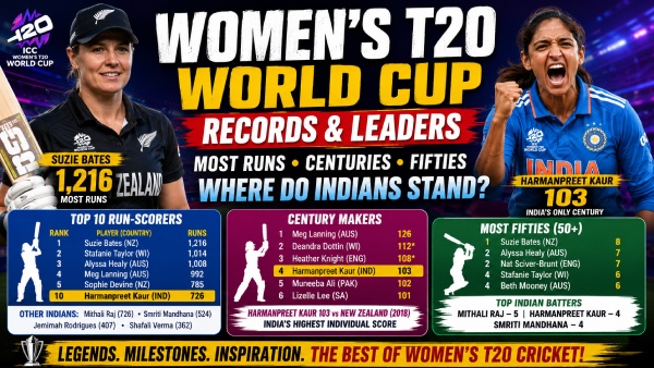 Women s T20 World Cup Records Most Runs Centuries and Fifties - Where Do Indian Batters Stand Women s T20 World Cup Records Most Runs Centuries and Fifties - Where Do Indian Batters Stand