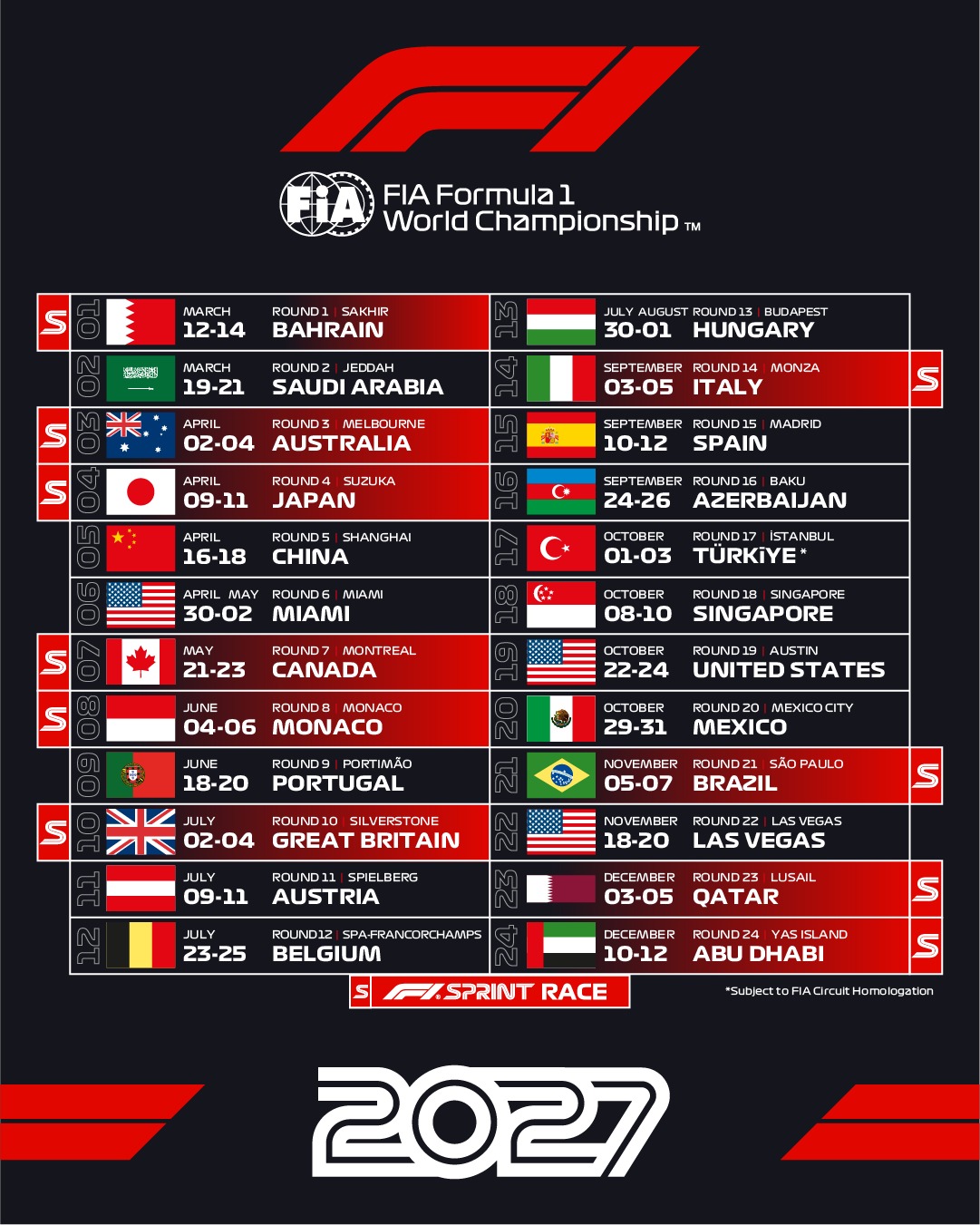 F1 Unveils 2027 Calendar With Bahrain Opener 10 Sprints and Portugal Return Amid Middle East Concerns F1 Unveils 2027 Calendar With Bahrain Opener 10 Sprints and Portugal Return Amid Middle East Concerns