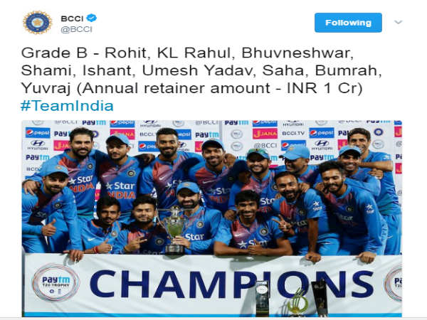 ‘ಬಿ’ ದರ್ಜೆ ಆಟಗಾರರು