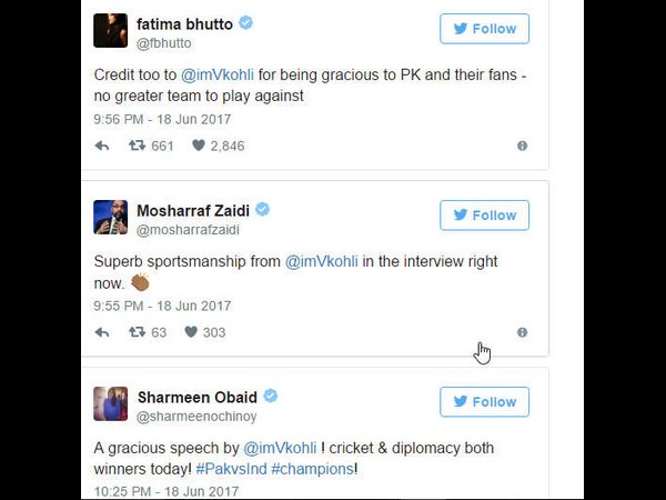 Virat Kohli words after champions trophy final appreciated by Pakistani fans 