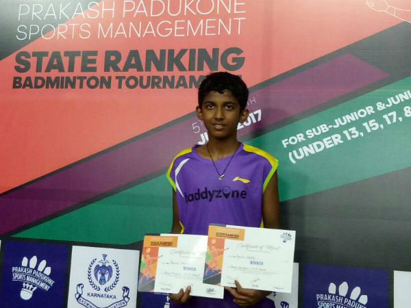 Ayush R Shetty won PSM state ranking junior badminton title 2017 