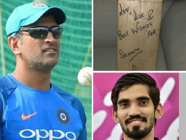 MS Dhoni gifts signed bat to India’s badminton star K Srikanth 