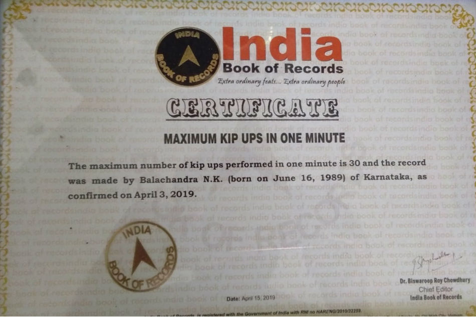 Balachandra registered in India Book Of Records fof Most front rolls