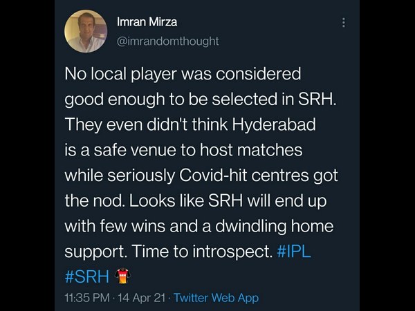  IPL 2021 : Tennis player Sania Mirza’s father reacts to SRH’s losses