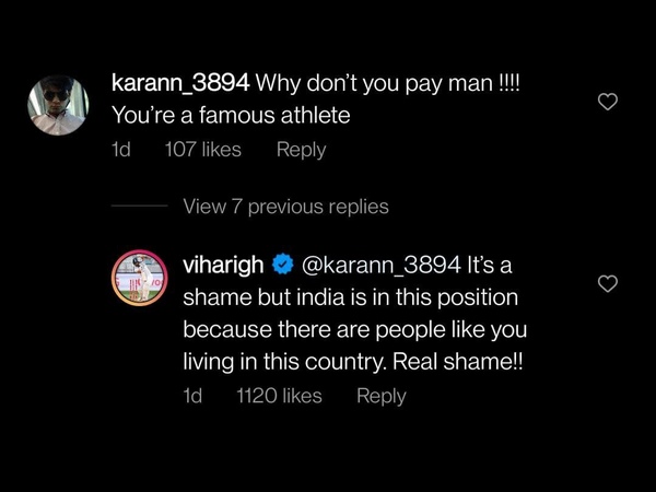 Hanuma Vihari slams a fan for his comment on Instagram 