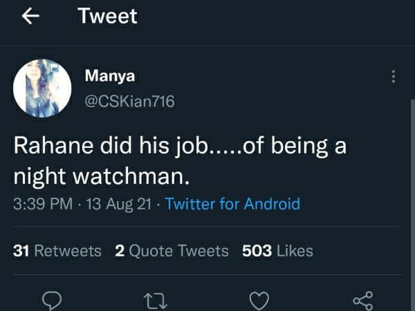 ರಹಾನೆ ನೈಟ್ ವಾಚ್ ಮ್ಯಾನ್ ಎಂದ ಕ್ರೀಡಾಭಿಮಾನಿ