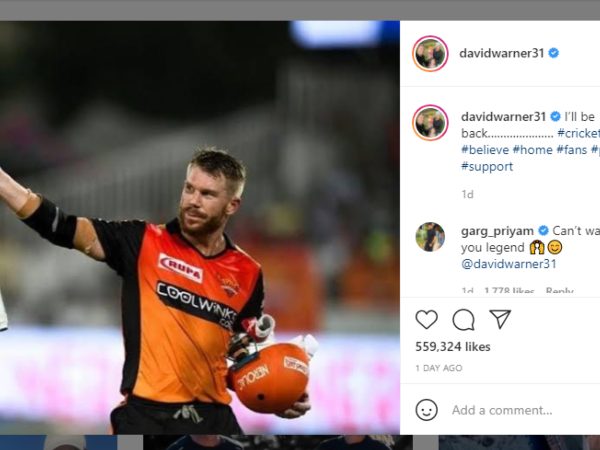 ಐಪಿಎಲ್ನಲ್ಲಿ ಆಡುವ ಬಗ್ಗೆ ಅಪ್ಟೇಟ್ಸ್ ನೀಡಿದ ಡೇವಿಡ್ ವಾರ್ನರ್ ಐಪಿಎಲ್ನಲ್ಲಿ ಆಡುವ ಬಗ್ಗೆ ಅಪ್ಟೇಟ್ಸ್ ನೀಡಿದ ಡೇವಿಡ್ ವಾರ್ನರ್