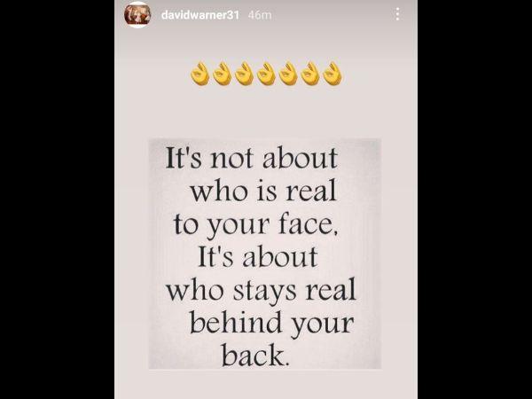 ಮಾರ್ಮಿಕವಾಗಿ ಇನ್‌ಸ್ಟಾಗ್ರಾಮ್‌ ಪೋಸ್ಟ್ ಹಾಕಿದ ವಾರ್ನರ್