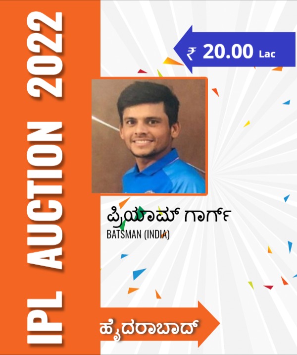 ಸನ್ ರೈಸರ್ಸ್ ಹೈದರಾಬಾದ್ ಪಾಲಾದ ಪ್ರಿಯಂ ಗಾರ್ಗ್