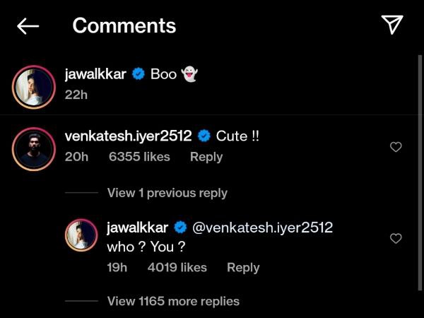 ಅಯ್ಯರ್ ಪ್ರಶಂಸೆಗೆ ನಟಿಯ ಮರು ಉತ್ತರ!