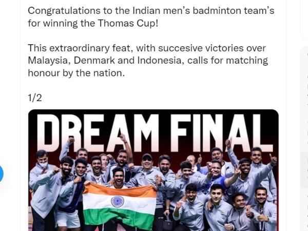PM Narendra Modi and Others Congratulated to Indian Badminton Team That Won the Historic Thomas Cup