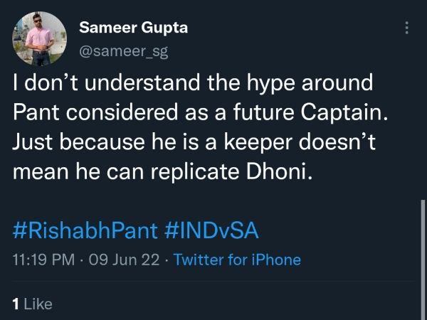 ಆತ ವಿಕೆಟ್ ಕೀಪರ್ ಆದ ಮಾತ್ರಕ್ಕೆ ಧೋನಿ ಆಗುವುದಿಲ್ಲ ಆತ ವಿಕೆಟ್ ಕೀಪರ್ ಆದ ಮಾತ್ರಕ್ಕೆ ಧೋನಿ ಆಗುವುದಿಲ್ಲ