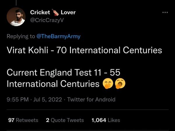 ನಿಮ್ಮ ತಂಡದ ಎಲ್ಲಾ ಆಟಗಾರರಿಗಿಂತ ಕೊಹ್ಲಿ ಹೆಚ್ಚು ಸೆಂಚುರಿ ಬಾರಿಸಿದ್ದಾರೆ 
