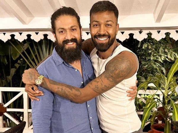 KGF Film Actor Yash Poses With Cricketer Hardik Pandya And Krunal Pandya