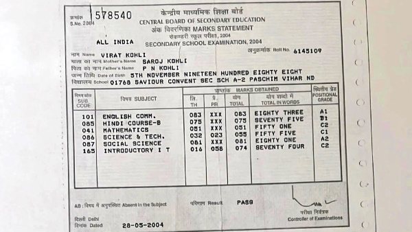 Virat Kohli Marks Card: Team Indias Virat Kohli 10th Marks Card Photo Viral