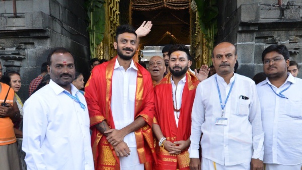 Rishabh Pant and Axar Patels Spiritual Visit to Tirupati Lord Balaji Temple in Andhra Pradesh