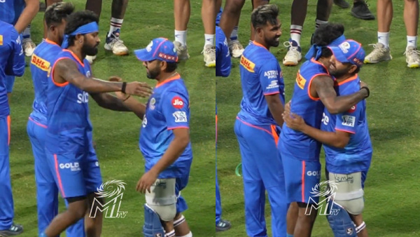 IPL 2024 Mumbai Indians New Hardik Pandya Hugs Former Captain Rohit Sharma
