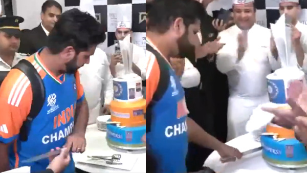 Team India Cut the special T20 World Cup Trophy cake at ITC Maurya Hotel In New Delhi