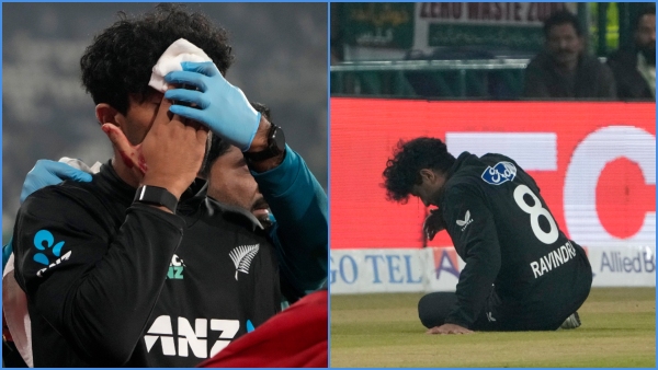 New Zealand s Rachin Ravindra Suffers Head Injury Leaves Field Bleeding