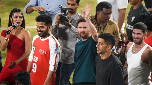 Messi Mania in Hyderabad Football Legend Gifts Argentina Jersey to Rahul Gandhi Meets CM Revanth Reddy