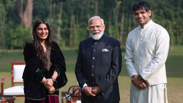 Neeraj Chopra and Wife Himani Mor Meet PM Narendra Modi Following Historic 90m Javelin Throw