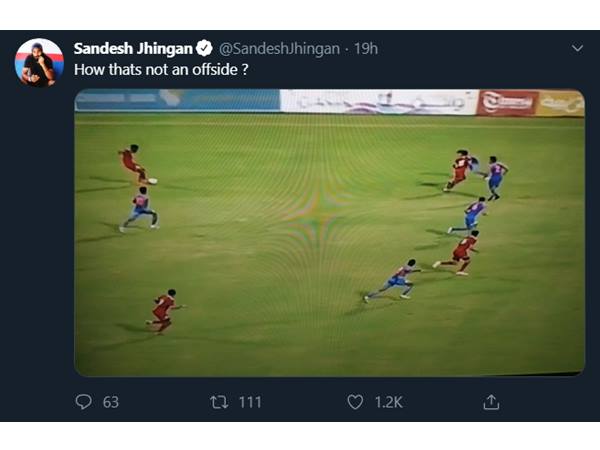 Sandesh Jhinghan tweet blames offside goal