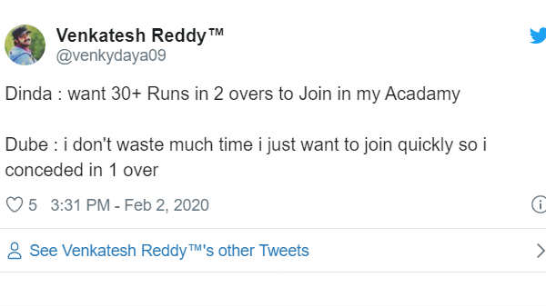 ഒരോവറില്‍ തന്നെ നേടിയെന്ന് ദുബെ