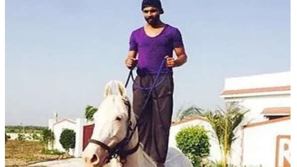 കുതിരപ്പുറത്ത് കയറിനിന്ന് ജഡേജ