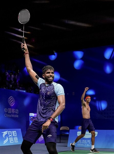 Chirag Shetty Celebrates His Win Against Korean Pair At The 19th Asian Games After Winning Men's Doubles Badminton