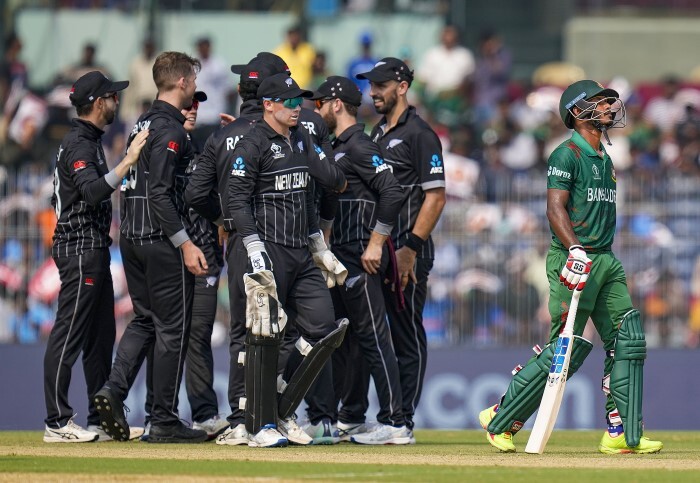 New Zealand VS Bangaldesh World Cup Photos 2023 (Match 11): Aus Restrict Ban To 245/9