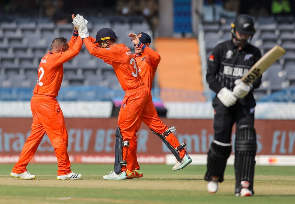 New Zealand VS Netherlands, Match 6 ICC Cricket World Cup 2023 In Action Photos