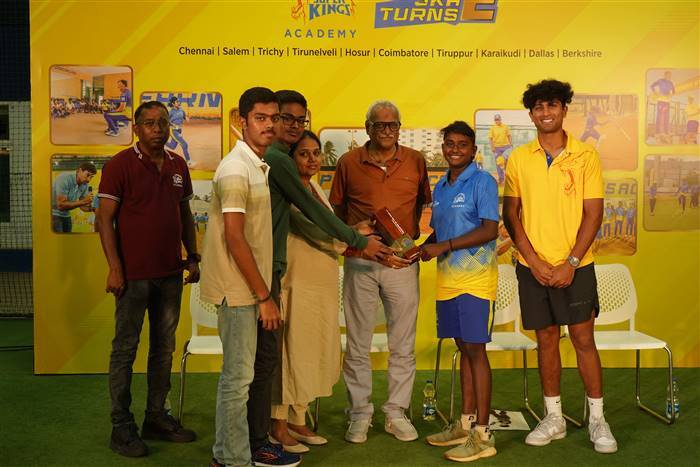 Super Kings Academy names Special Awards After VB Chandrashekhar, DJ Gokulakrishnan, Rachin Ravindra Felicitates Winners