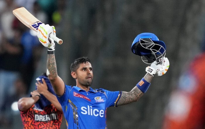 Suryakumar Yadav Celebrates Century Against Sunrisers Hydrabad In IPL 2024