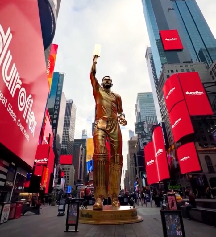 India Cheers As Virat Kohli's Golden Statue Unveiled At Times Square- See PICS