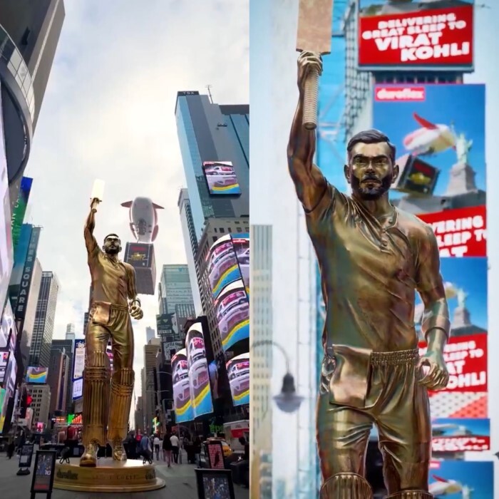 India Cheers As Virat Kohli's Golden Statue Unveiled At Times Square- See PICS