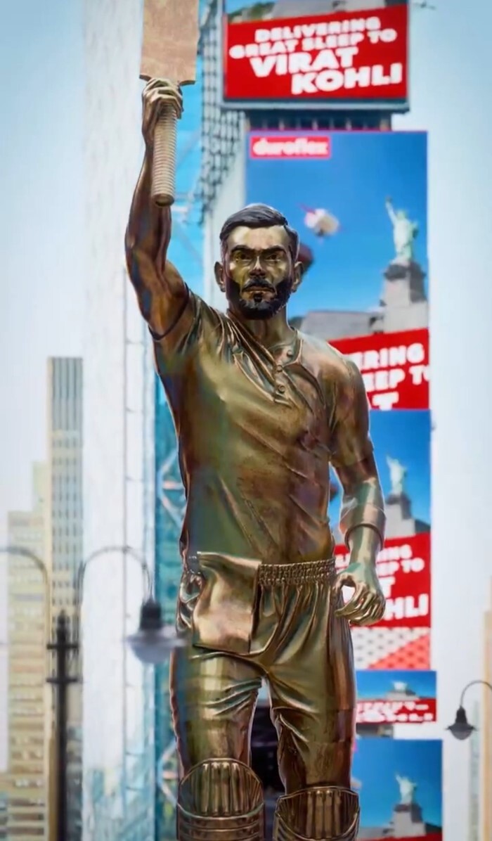 India Cheers As Virat Kohli's Golden Statue Unveiled At Times Square- See PICS