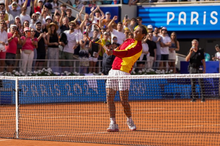 Paris: Rafael Nadal of Spain plays a shot during the first-round singles match against Marton Fucsovics of Hungary
