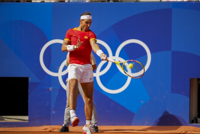 Paris: Rafael Nadal of Spain plays a shot during the first-round singles match against Marton Fucsovics of Hungary