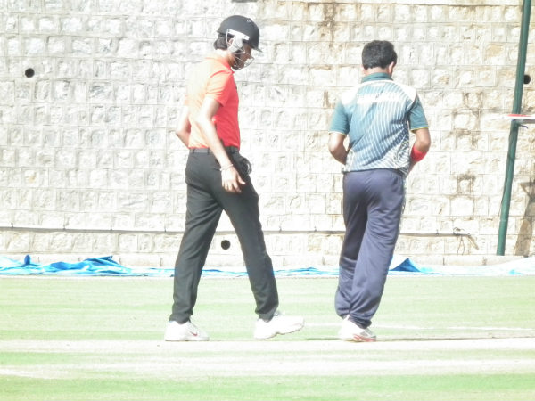 Protection from big hits: Indian umpire wears helmet during Vijay Hazare Trophy match