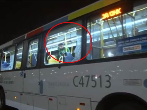 Media transport bus shot at Rio 2016 Olympics venue Media transport bus shot at Rio 2016 Olympics venue
