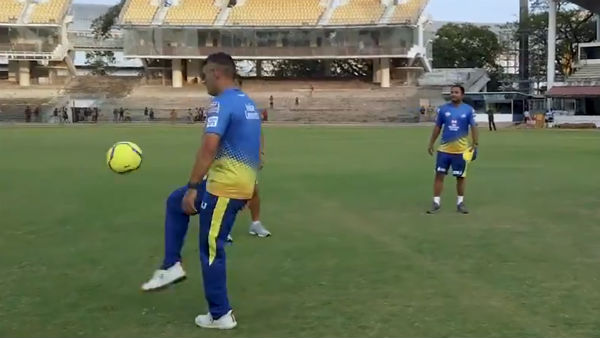 MS Dhoni Enjoys Football Session At Chennai Super Kings Training 