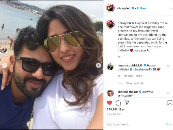 Love You Ro: Ritika Sajdeh Posts Heart-Warming Birthday Wish to Rohit Sharma 