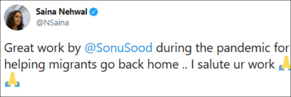 சாய்னா நேவால் பாராட்டு 