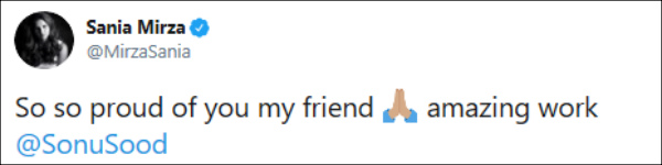 சானியா மிர்ஸா பாராட்டு 