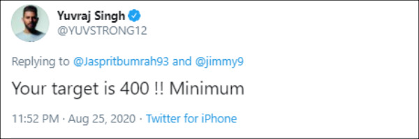 பும்ராவிற்கு யுவராஜ் இலக்கு 