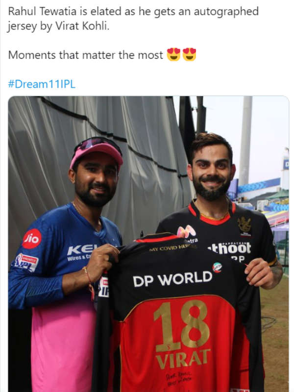 Rahul Tewatia receives autographed jersey from Virat Kohli 