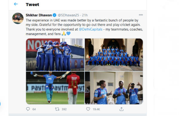 Shikhar Dhawan Grateful To Play Cricket Again, Hails Fantastic Delhi Capitals Staff Shikhar Dhawan Grateful To Play Cricket Again, Hails Fantastic Delhi Capitals Staff